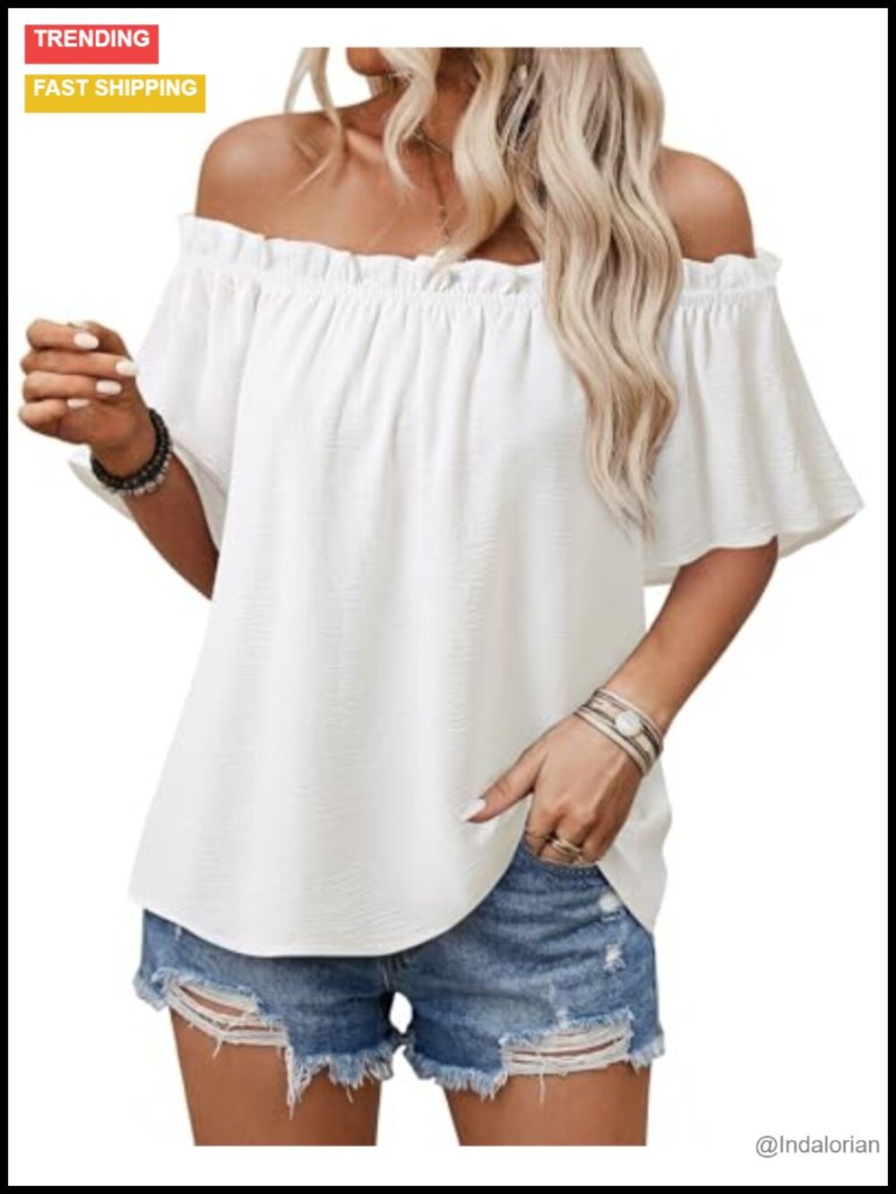 Womens Off Shoulder Ruffle Short Sleeve Boho Blouse Casual Summer Top